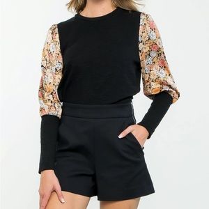 THML mixed media floral sleeve top